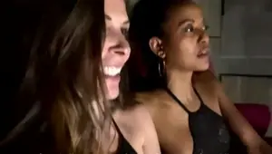 Blonde and brunette lesbians stripping and making out