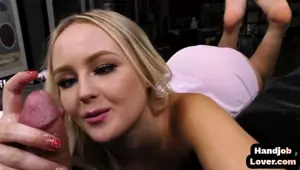 POV HJ teen in panties jerks cock