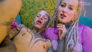 Tattooed model Nahluu doing her first porn