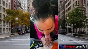 Public POV blowjob by busty Asian MILF