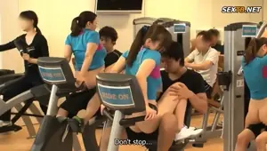 English Subtitle Female Trainers Give Male Clients Boners As They Provide Close Contact Training: Straddling Pussy Gym