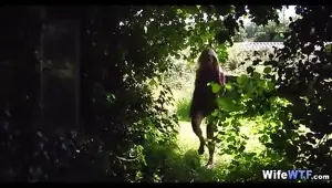 Cheating wife fucks in the woods