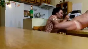 Pleasurable blowjob in the kitchen