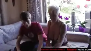Young dude does granny doggy style after she gives him a ride