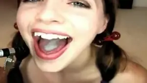 Pigtailed playmate thrilled to have a dick to suckle