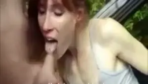 Skinny redhead drilled in car