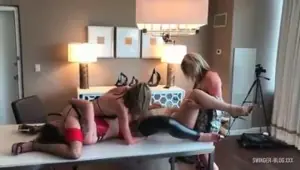 Horny lesbian housewives having a foursome orgy