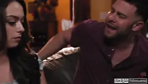 Couple convince brunette by fucking her