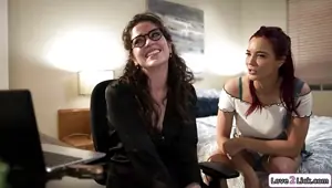 IT girl licks her coworker foot and cunt