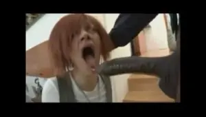 Ugly young tart sucking a massive black cock