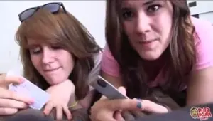 Two sexy girls in a threesome getting fucked well