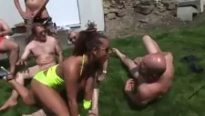German gets cum everywhere during gangbang action