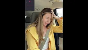Thankful for my raincoat cuz my pussy is POURING! Rainy day Starbucks Drive Thru with my LUSH!