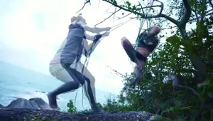 TATTOO piercing dreadhead girl gets tied up by LILY LU on public beach kinbaku, shibari, bondage