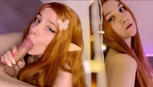Red hair sexy elf girl sucked my dick and get a cumshot on her face