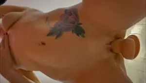 Belinda Selin in the shower impales her PUSSY on a big dildo. Orgasm. Beautiful pussy close up.