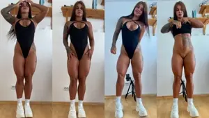 Long Legged Beauty in Bodysuit Gets Fucked Hard in the ASS and Swallows Cum in Her Mouth
