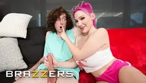 BRAZZERS Pink Haired Lily Lou Notices Her Boyfriend Dad's Big Package Gets Curious To Try it