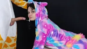 Gagging from a deep throat because his cock is huge