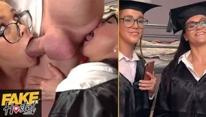 Fake Hostel crazy University girls get their assholes sniffed before threesome with Alexis Crystal