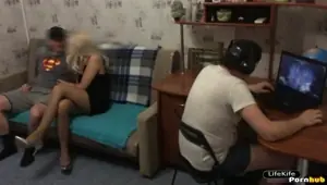 MY HUSBAND CUCKOLD.I WAS FUCKED BY HIS FRIEND WHILE HE WAS PLAYING COMPUTER GAMES