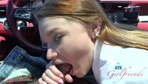 Good girl in schoolgirl uniform gives roadhead POV Blowjob car sex Mazy Myers