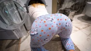step sister asks step bro for help while she stuck inside of washing machine creampie