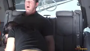 Porsha is brunette with small tits who is givving her all in a moving car.