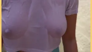 Wifey wet shirt in the pool with perfect braless tits