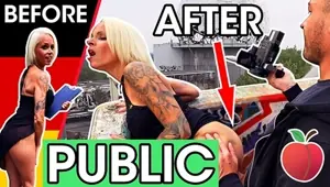 dates66.com Silicon tits MILF fucks stranger on stairs PUBLIC