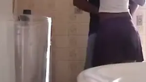 Couple of ebony have hot sex in the bathroom
