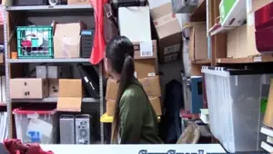 Slender asian teen thief banged by mall cop