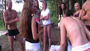 Lucky stud fucks a group of busty babes