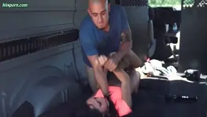 Brunette babe gets dildoed in car
