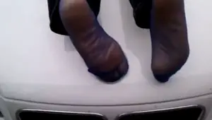 Ebony Stockings on Car