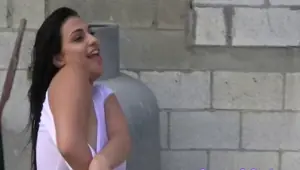 College teens in threeway sucking dick outdoors