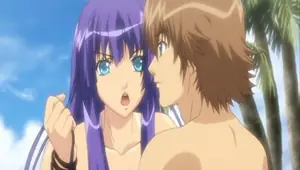 Bondage anime swimsuit with bigboobs threesome fucking in the beach