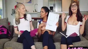 Petite college teens fuck a friends big dick in a foursome