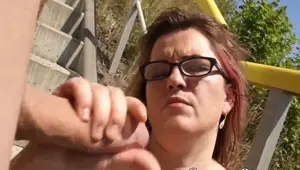 GRANDMA POUND Curvy mature hottie gives younger guy long sloppy blowjob