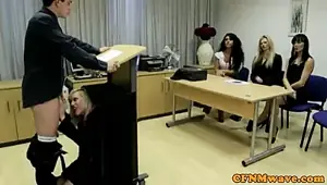 CFNM femdom blonde babe sucks cock