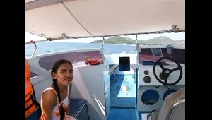 Rented a boat for a day and had sex on it with Asian teen GF