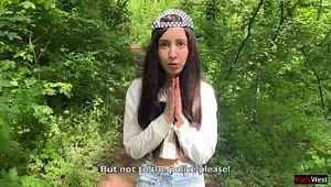 Caught a girl drawing graffiti and fucked her in the forest Cum in panties