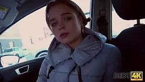 Debt . Hottie Calibri Angel blows agent in his car and has anal with him sex indoors