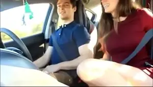 Impatient expert girlfriend pomino in the car towards the sea