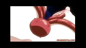 Busty hentai hard brutally poked allhole by tentacles