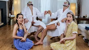 DaughterSwap Sexy Besties Treat Their Stepdads To A Relaxing Massage And Facial Spa