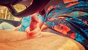 I helped my Driver Relax on a Long RoadTrip Redhead Car Handjob Cumshot